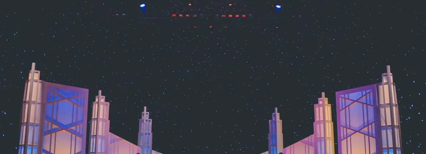 Lit stage at a night concert