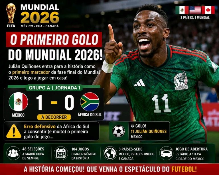 O avançado Julián Quiñones entrou para a história do futebol mundial ao marcar o primeiro golo da fase final do Mundial FIFA 2026